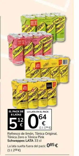 Consum Refresco de limón, tónica original, zero o pink schweppes oferta