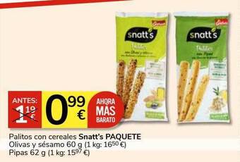 Consum Palitos con cereales snatt's oferta