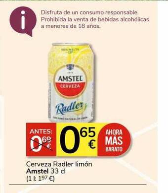 Consum Cerveza radler limón amstel oferta