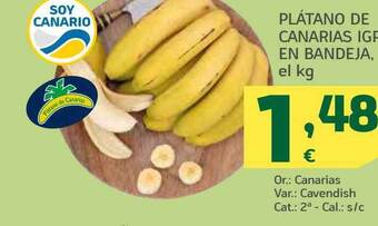 HiperDino Plátano de canarias igp en bandeja el kg oferta