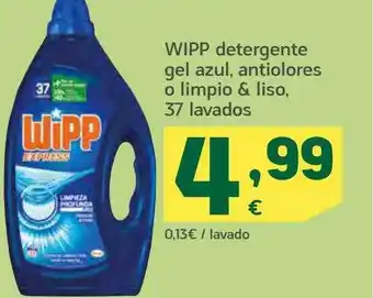 HiperDino Wipp detergente gel azul antiolores o limpio & liso 37 lavados oferta