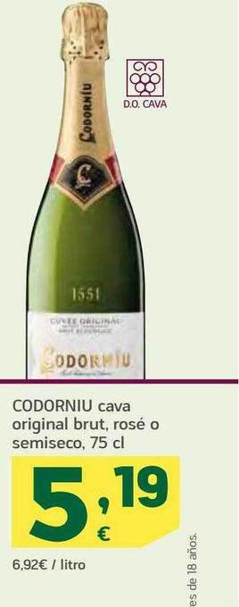HiperDino Codorniu cava original brut rosé o semiseco oferta