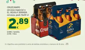 HiperDino Cruzcampo cerveza especial o el águila dorada cerveza pack 6 oferta