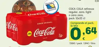 HiperDino Coca cola refresco regular zero light o zero zero pack 12 oferta