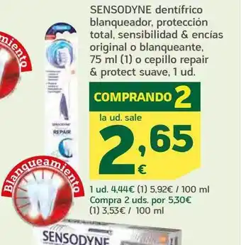 HiperDino Sensodyne dentífrico blanquedor protección total sensibilidad & encías original o blanqueante o cepillo repair & protec suave oferta