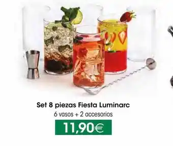 HiperDino Set 8 piezas fiesta luminarc 6 vasos + 2 accerorios oferta
