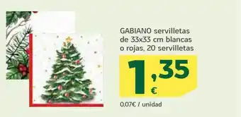 HiperDino Gabiano servilletas de 33x33 cm blancas o rojas 20 servilletas oferta