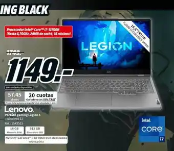 MediaMarkt Lenovo portátil gaming legion 5 windows 11 oferta