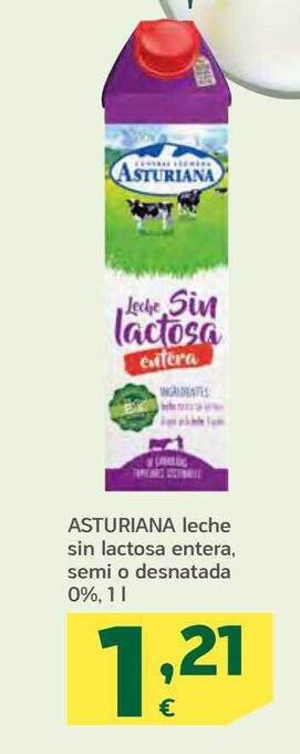 HiperDino Asturiana leche sin lactosa entera semi o desnatada 0% oferta