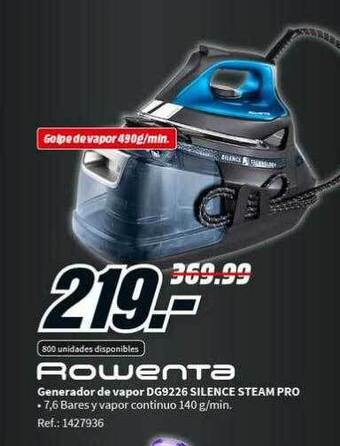 MediaMarkt Rowenta generador de vapor dg9226 silence steam pro oferta