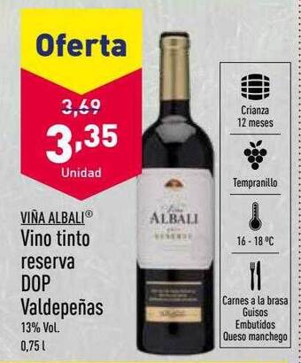 ALDI Viña albali vino tinto reserva dop valdepeñas oferta