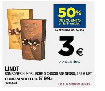 BM Supermercados Lindt bombones nuxor leche o chocolate negro oferta
