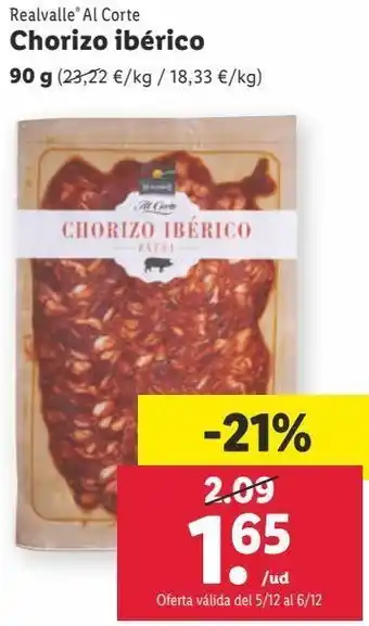Lidl Chorizo ibérico de cebo oferta