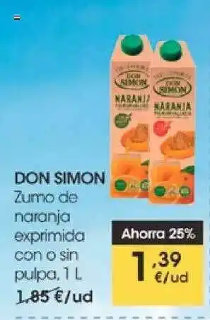 Eroski Don Simon Zumo De Naranja Exprimida Con O Sin Pulpa 1L oferta