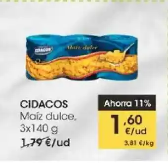 Eroski Cidacos Maíz Dulce 3 x 140g oferta