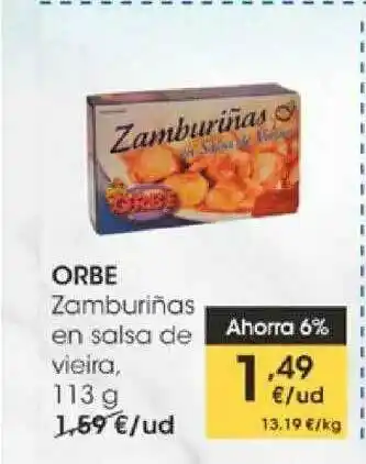 Eroski Orbe Zamburiñas En Salsa De Vieira 113g oferta
