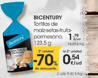 Eroski Bicentury Tortitas De Maíz-setas-trufa-parmesano 123,5g oferta