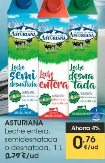 Eroski Asturiana Leche Entera Semidesnatada O Desnatada 1L oferta