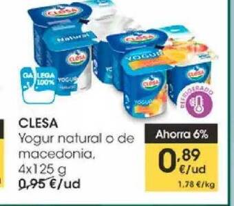 Eroski Clesa Yogur Natural O De Macedonia 4 x 125g oferta