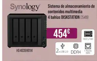 MR Micro Synology Sistema De Almacenamiento De Contenidos 4 Bahías Diskstation DS418 oferta