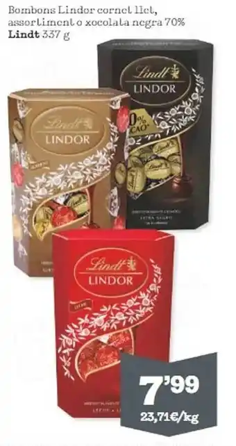 Sorli Bombons lindor cornet bombons lindor cornet llet assort liment o xocolata negra 70% lindt oferta