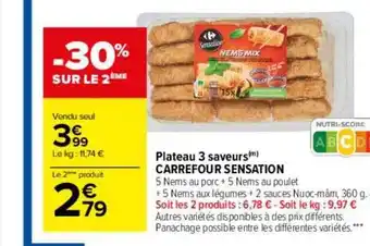 Carrefour -30% sur le 2ème plateau 3 saveurs carrefour sensation oferta