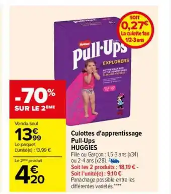 Carrefour -70% sur le 2ème culottes d'apprentissage pull-ups huggies oferta