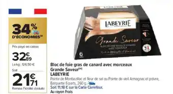Carrefour Bloc de foie gras de canard avec morceaux grande saveur labeyrie oferta