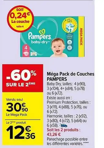 Carrefour Market -60% sur le 2 ème méga pack de couches pampers oferta