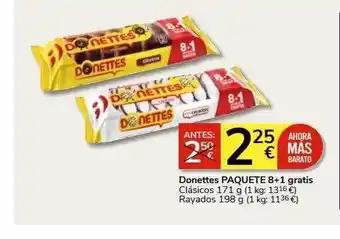Supermercados Charter Donettes paquete 8+1 gratis clásicos rayados oferta