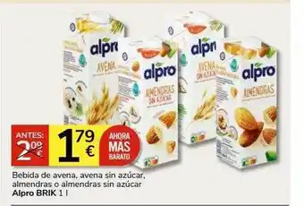Supermercados Charter Bebida de avena avena sin azúcar almendras o almendras sin azúcar alpro brik oferta