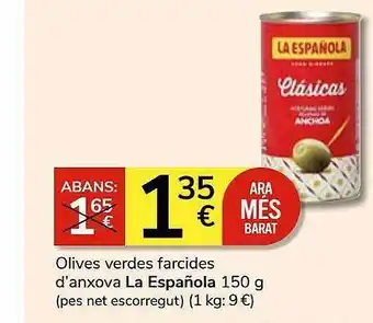 Consum Olives verdes farcides d'anxova la española oferta