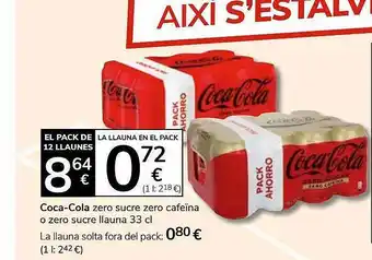 Consum Coca-cola zero sucre zero cafeïna o zero sucre oferta