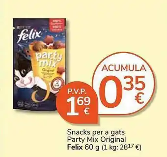 Consum Snacks per a gats party mix original felix oferta