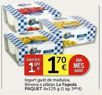 Consum Iogurt gust d emaduixa llimona o plàtan la fageda oferta