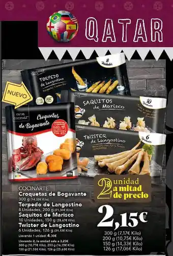Gadis Cocinarte croquetas de bogavante, torpedo de langostino, saquitos de marisco, twister de langostino oferta