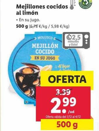 Lidl Mejillones cocidos al limón oferta