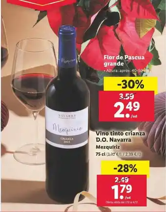 Lidl Flor de pascua grande vino tinto crianza d.o. navarra mezquíriz oferta