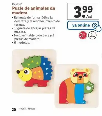 Lidl Playtive puzle de animales de madera oferta