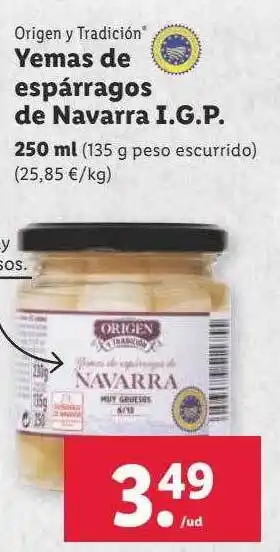 Lidl Origen y tradición yemas de espárragos de navarra i.g.p. oferta