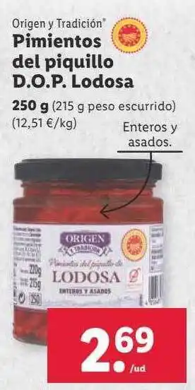 Lidl Origen y tradición pimientos del piquillo d.o.p. lodosa oferta