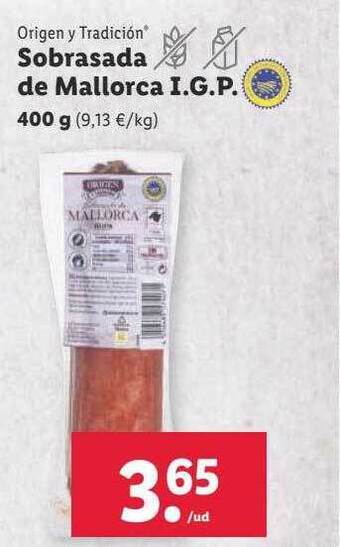 Lidl Origen y tradición sobrasada de mallorca i.g.p. oferta
