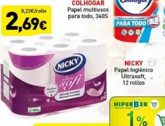 Hiperber Nicky Papel Higiénico Ultrasoft, 12 Rollos oferta
