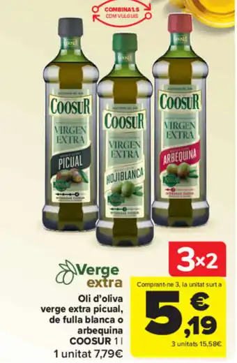 Carrefour Oli d'Oliva Verge Extra Picual de Fulla Blanca o Arbequina Coosur oferta