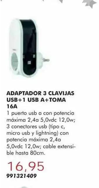 Coinfer Adaptador 3 clavijas usb+ 1 usb a+toma 16a oferta