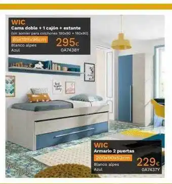 Wic cama doble + 1 cajón + estante wic armario 2 puertas