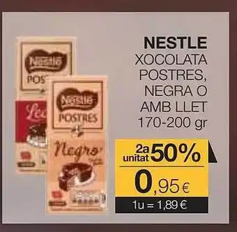 Plusfresc 2a unitat 50% nestle xocolata postres, negra o amb llet oferta