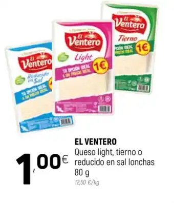 Coviran El Ventero Queso light, tierno o reducido en sal lonchas 80g oferta