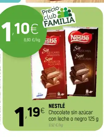 Coviran Nestlè Chocolate sin azúcar con leche o negro 125g oferta
