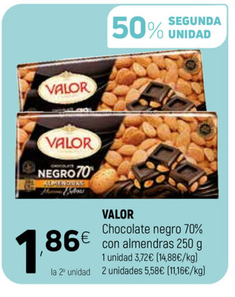 Coviran Valor Chocolate negro 70% con almendras 250g oferta